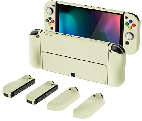PlayVital AlterGrips Hülle für Nintendo Switch OLED, für JoyCon Slim Case Schutzhülle Dockable Zubehör, Ergonomische Grip mit Thumbstick Caps&Tasten Kappen für Nintendo Switch OLED(Antikes Gelb)