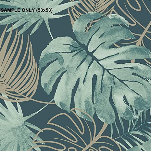 Sample for Laguna Tropical Wallpaper Debona Green Gold Glitter Palm Leaf Jungle