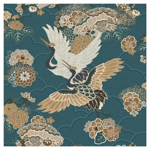 Akari Kyoto Cranes Floral Wallpaper Teal Rasch 282770