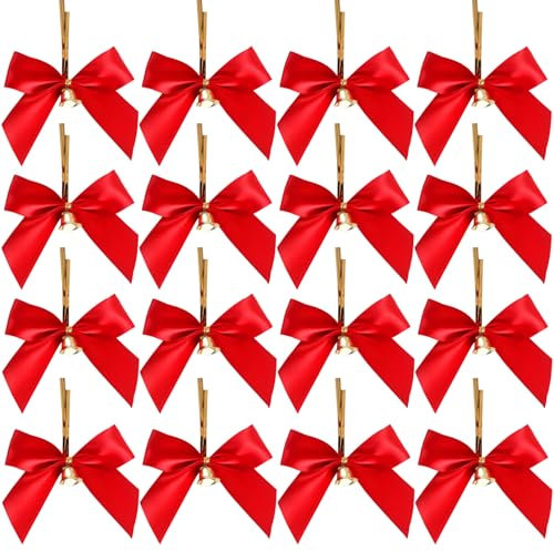 Sykerout 50 Stück Weihnachtsschleifen, rote Weihnachtsschleifen, dekorative Weihnachtsschleifen, Weihnachtskranz, Weihnachtsbaum, Weihnachtsdeko, Geschenktüten Goodies Bags (Glocken Nicht enthalten)…