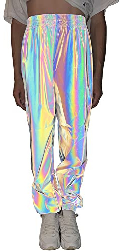 NewL Reflektierende Regenbogen, Damenmarke, Hip-Hop-Tanzhose, fluoreszierende Hose, lässig, Harajuku, Nacht, Sport, Joggerhose, Grau