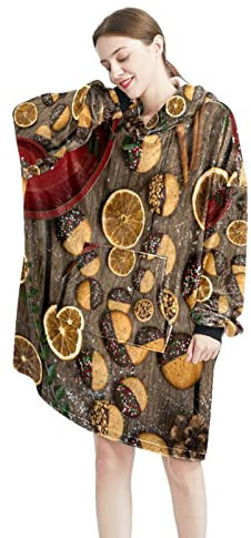 Sweat à capuche surdimensionné pour femme, sweat confortable en pain d'épices, chocolat, biscuits, planche en bois, Multicolor, taille unique