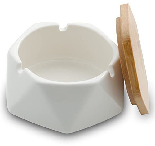 Aschenbecher für Draußen mit Deckel, Obesky Handgemacht Kreativ Keramik Windaschenbecher für Balkon, Terrasse, Zuhause, Cafés, Bars, Büro Dekoration (Weiß)