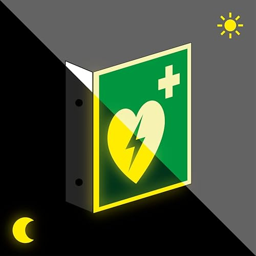 Schild | PERMALIGHT power langnachleuchtend Fahnenschild Automatisierter externer Defibrillator (AED), DS, ASR, Kunststoff, 200x200mm