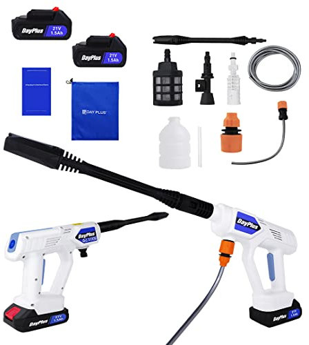 21 V Akku-Hochdruckreiniger mit Lithium-Ionen-Akku, Mobiler Reiniger Verlängerungslanze mit 5m Schlauch, 2,8-3 L/min Elektro-Jet-Waschpistolen-Kit, Nutzbar als Reiniger, Schaumpistole