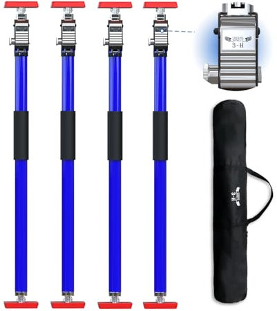 3-H 4X Montagestütze Klemmbalken 75-133 cm, Türspanner Zargenspanner Einhandstütze Höhenverstellbare Teleskopstützen bis 50 kg, Ladungssicherung Sicherungsstange Plattenheber Spannstange Stahl (Blau)