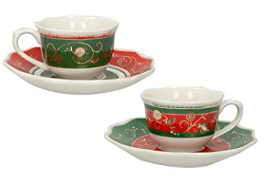 Brandani 52104 TAZZINA CAFFE TEMPO DI FESTA SET 2 PZ PORCELLANA, cm d 13,5X5,5H, si consiglia lavaggio a mano, decoro tempo di festa, natalizio