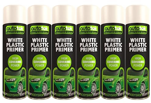 AutoTek White Plastic Primer Multi-Purpose Aerosol Spay Paint 500ml x6