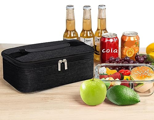Small Lunch Bag Insulated Lunch Box for Men Women Mini Cooler Lunch Pail with Handle Portable Thermal Leak-Proof Lunch Box Holder Waterproof Cool Bag with Handle for Work,School,Picnic (Black)