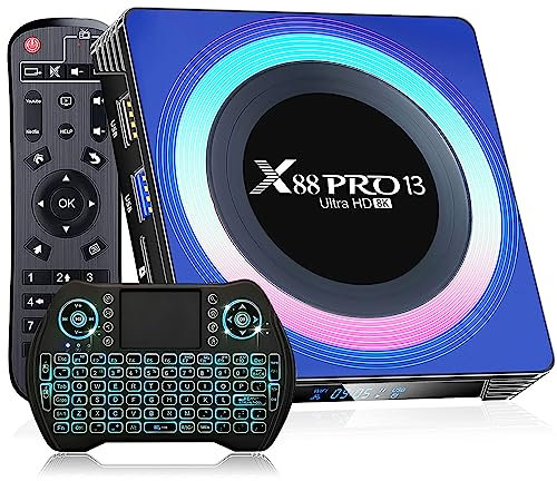 BL Android TV Box 13.0, 2025 Android Box 4GB RAM 64GB ROM, X88 PRO 13 Android 13 TV Box RK3528 Quad-core CPU Support 4K/6K/8K WiFi 6 2.4G/5G WiFi 3D HDR10+ Bluetooth 5.0 USB3.0 with Mini Keyboard