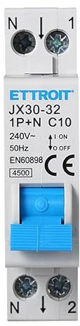 ETTROIT INTERRUTTORE MAGNETOTERMICO DIFFERENZIALE SALVAVITA PER BARRA DIN 1 MODULO 1P+N 10A C10 240V 30mA 4.5KA