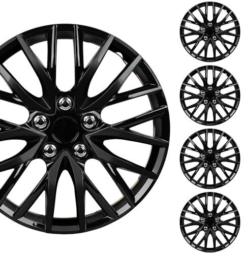 BDK (4-Pack) Premium Black Hubcaps 16 Wheel Rim Cover Hub Caps OEM Style Direct Replacement Snap On Car Truck SUV Van - 16 Inch, Set of 4