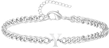 TOLOWOBK Armband män med bokstäver, silver rostfritt stål pansarkedja armband män pojkar A-Z bokstav armband för män pojke julklappar födelsedagspresent till pappa son barnbarn bror, 17.0 Zentimeter