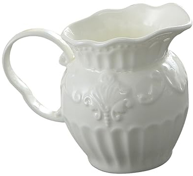MAGICLULU Jarra De Leche De Cerámica Barroca Relieve, 350 Ml, Diseño Europeo, Vertedor Antigoteo, Adecuado Para Cafeterías y Hogar, Utensilio Para Espuma y Servicio De Café