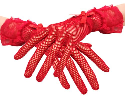 Asudaro Brauthandschuhe Kurze Florale Handschuhe Abendhandschuhe Gestrickte Mesh Spitze Handschuhe Atmungsaktive Elastische Hochzeit Handschuhe Für Braut Model Hochzeit Party Rot