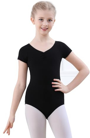 FONLAM Body da Balletto per Bambine Ragazze Cotone Body Danza Classica Manica Corta Body Ginnastica (Nero, 7-8 Anni)