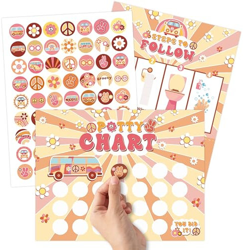 ANGOLIO Hippie Potty Training Chart - 10 Stück Boho Belohnungstafel Töpfchen mit 252 Töpfchentraining Aufkleber, Toilet Training Schritt Instructions Poster für Kids Kleinkinder Unisex Geschenkset
