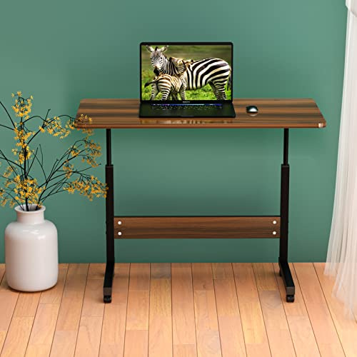 Schreibtisch Höhenverstellbarer 80x40x67-85cm Tisch für Home Büro Rotbraun | Verstellbare Rollen, Verstärkter kaltgewalzter Stahl, Wasserfest kratzfest Holz Klasse E1, Verstellbarer Stehpult Laptoptisch