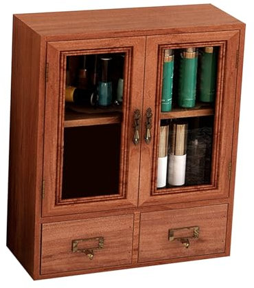 XHTLLO Retro-Schmuckkästchen aus Holz, Handgefertigter Vintage-Aufbewahrungsschrank Mit Doppeltüren Und Schubladen, Klares Maserungsdesign Für Parfüms, Kosmetika