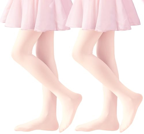Coziwill Socks Ballet Tights Girls Dance Tights School Girls Gymnastics Footed Leggings Kids Ultra Soft Microfiber Pantyhose Stockings 5-8 Years Kids 2 Pack(Ballet Pink, M)