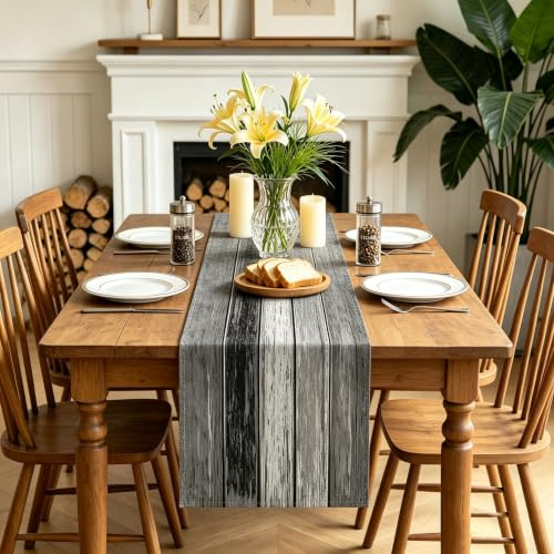 LOZULO Grau Tischläufer Vintage Läufer Tisch Landhausstil Leinen Deko Abwaschbar Table Runner Party Gestreift Tischdeko Outdoor Wetterfest 180x40 für Couchtisch