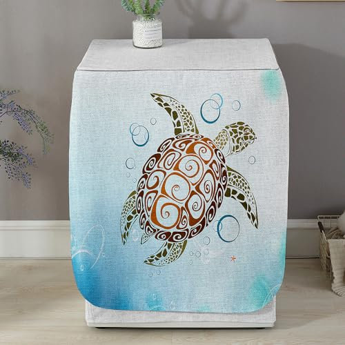 Highdi Housse de Protection pour Machine à Laver - Chargement Frontal Housse La Poussière avec Ouverture Frontale pour Linge Domestique (Capacité S 6~7.5KG,Tortues de mer 1)