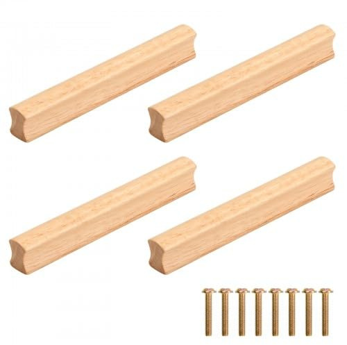 Rapidbok 4 Stück Möbelgriffe Holz, Möbelgriff aus Massivholz, Moderne Einfacher Schubladengriffe, Schrankgriffe Holz mit Befestigungsschrauben, für Küche Kommode Schrank, Lochabstand 128 mm