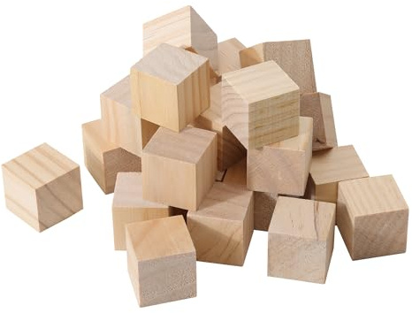 Navaris Holzwürfel Set - 25 hochwertige Kiefernklötze - Ideal zum Basteln - Holzklötzchen zum Bemalen - Perfekt für 3D-Puzzles, Stempel und Brandmalerei - Holzbausteine Natur
