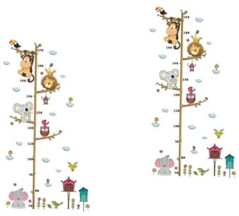 VICASKY 2stücke Cartoon Zoo Tiere Höhe Messung Wandsticker Für Kinderzimmer Wiederverwendbare Dekoration Aus Umweltfreundlichem Einfach Anzubringen Repositionieren Für Schlafzimmer Und