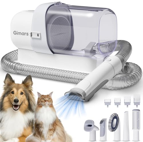 Gimars 2,3L Aspira Peli Cane 5 in 1 Kit Toelettatura Cani, Aspirapolvere Per Animali Con Spazzola, Forte Aspirazione 3k/7k/12k Pa Ultra Silenziosa Elettrico Tosatrice Per Gatto Pelo Professionale