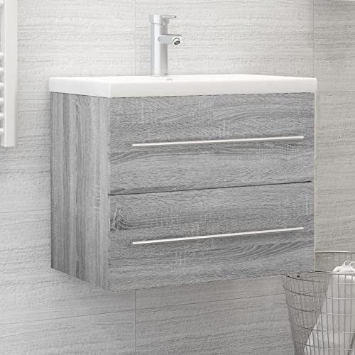 Gecheer Mobile Lavabo Grigio Sonoma 60x38,5x48 cm in Legno Multistrato,Armadietto Autoportante,Mobile da Bagno con Lavabo,Mobile Sottolavabo per Bagno,Mobiletto da Bagno Salvaspazio,P815643