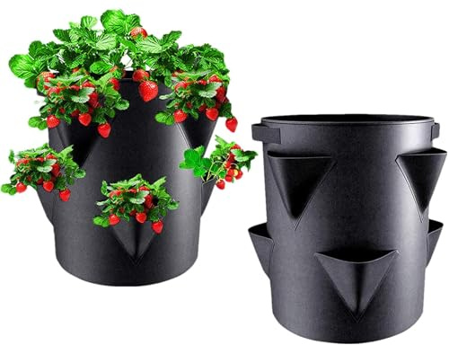 2 Pack Outdoor Strawberry Planter With 6 Holes, 7 Gallons Breathable Growing Bags for Indoor and Vegetables,Strawberry Pots Portable Non-Woven Fabric Garden Planting Pot for Flowers,Fruits outdoor