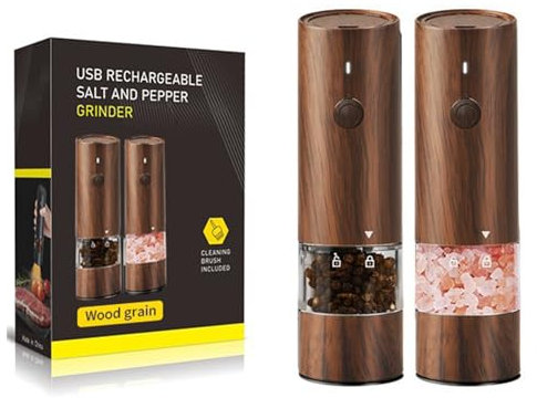 DaMohony Juego de molinillo eléctrico de sal y pimienta, con luz LED, recargable, automático, negro, molinillo de sal y pimienta ajustable para barbacoa y cocina restaurante