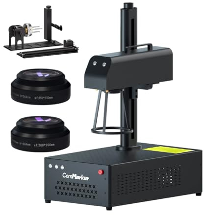 ComMarker B4 30W Max Fiber Laser Engraver with Rotary Axis,Support LightBurn Laser Engraving Machine with 2 Different Size Lens,Fiber Laser Marking Machine for Jewelry,Sliver,Tag,Tumblers,Brass