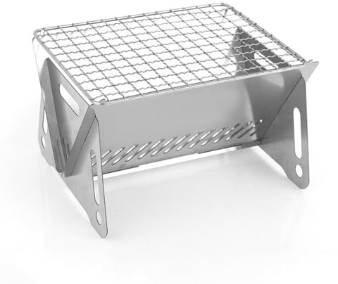 Portable Charcoal Grill, Folding Tabletop BBQ Stove with Small BBQ Grill, Stainless Steel Foldable Outdoor Barbecue Grill for Camping Hiking Picnic