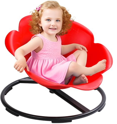 NeoKaleido Silla giratoria sensorial para niños, asiento de equilibrio de pétalos morados, silla giratoria para interiores a partir de 3 años, base de metal antideslizante (rosa)