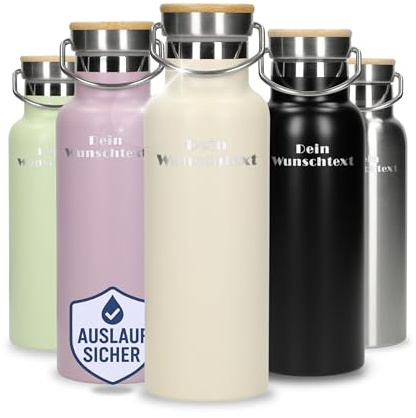 Borraccia personalizzata da 500 ml, thermos a doppia parete per bevande fresche, bottiglia a prova di perdite, per lavoro, sport e escursioni, in acciaio inox con manico, colore: beige