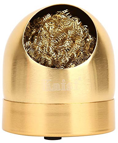 Fdit Lötpistole Spitze Reiniger Drahtkugel - Einfacher Reinigung Eisenspitzenreiniger Halter (GOLD)