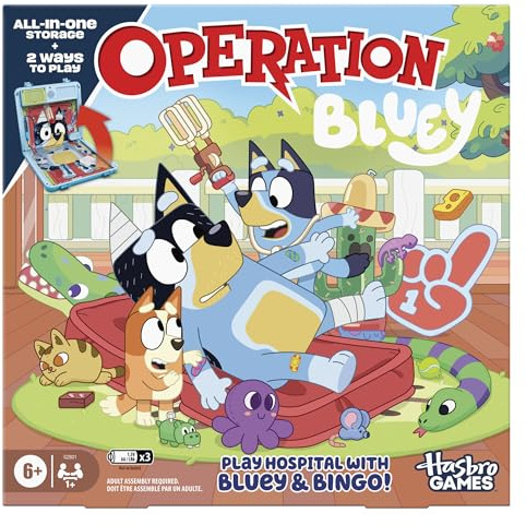 Operation Bluey Edition Board Game for Kids – Electronic Talking Game with All-in-1 Carrying Case – 2 Ways to Play – 1+ Players – 10 Mins. – Ages 6+ (Amazon Exclusive)