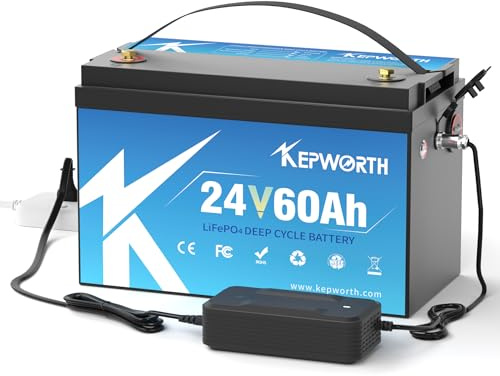 KEPWORTH LiFePO4 24V 60Ah Deep Cycle Lithium Batterie, 60A BMS, perfekt für Wohnmobil,Solarpanel Kit,Boot,Solaranlage Komplettset