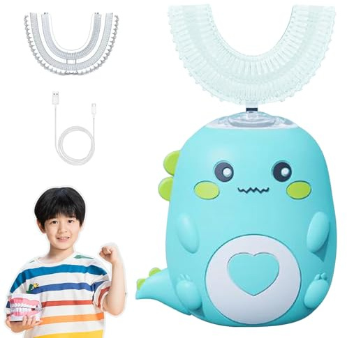 Elektrische U-FöRmige KinderzahnbüRste, Elektrische ZahnbüRste Kinder, Automatische ZahnbüRste 360, Usb-Ladung, FüR 2-6 & 6-12 Jahre ZahnbüRste Baby (Grün+1 Ersatzkopf,2–6 Jahre)