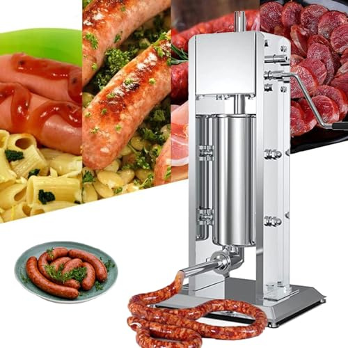 Wurstfüller, vertikale manuelle Fleischmaschine aus Edelstahl mit Saugfuß, inklusive 6 Größen Profi-Fülldüsen