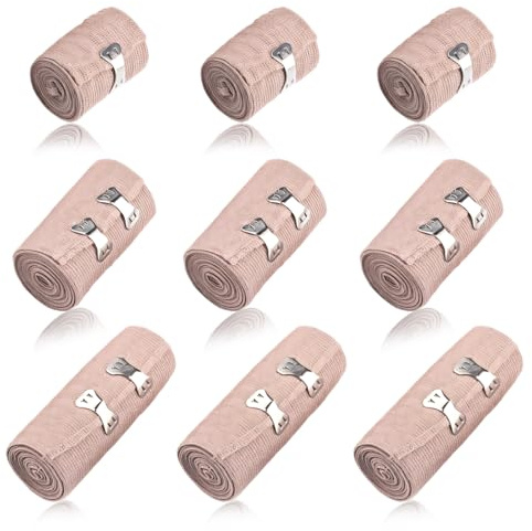 9 steg 4,5m elastiska bandage - Kompressionsbandage 5/7,5/10cm med metallklämma för handled, vrist & knä - Sportbandage för lindning vid vrickningar, skador och ledbesvär