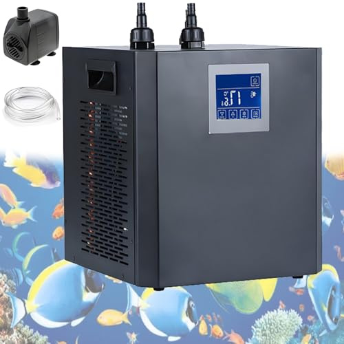 Refroidisseur d'aquarium 600 W/1 200 W, systèmes de refroidissement par eau 300 L/500 L pour aquariums, aquaponie, crevettes, avec tuyau et pompe à eau, réglable de 4 à 50 °C/39 à 122 °F 300L