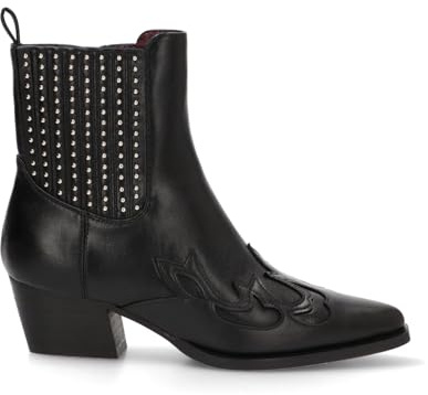 Etika Botines Camperos de Tacón para Mujer, Bota Estilo Cowboy con Tachuelas, Tacón Cubano de 5cm y Cierre con Cremallera, Modelo 110547 Negro - 41