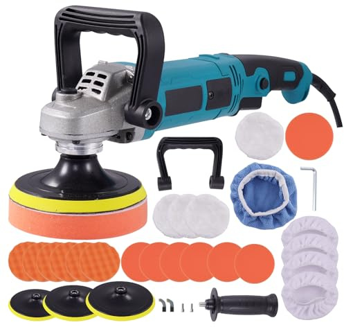 Worshow Pulidora Coche 1600W con Almohadillas de Pulido de 5”, 6” y 7” para Automóviles, Pulidora Orbital de 12V con 6 Vitesse Variable, Máquina Pulidora para Automóviles/Cuero/Madera/Vidrio
