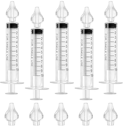 Siringa per Lavaggi Nasali Bambini, 5 Pezzi 10ml Irrigatore Nasale con 10 Morbide Olive Nasali per Lavaggio, Irrigazione Nasale Riutilizzabile Portatile Aspiratore Nasale