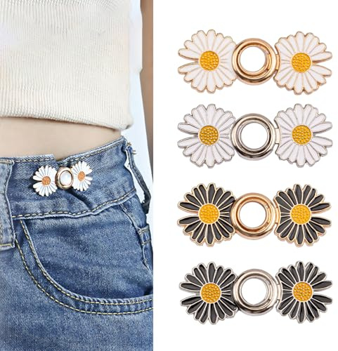 Okaywork 4pcs bottoni jeans regolabili,Jeans Vita Strettoio Bottone,Stringi Pantaloni Vita Bottone Jean Regolabile Regolabile Nessuna Cucitura Richiesta,Per Cambiare la Misura (margherita)