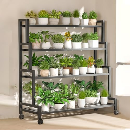 SXKJQER Supporto Per Piante In Ferro Porta Piante Da Interno Ed Esterno, Scaffale A Scala Per Fiori Con Struttura Stabile, Scala Portavasi Decorativa A Più Livelli Per Balcone(Noir)