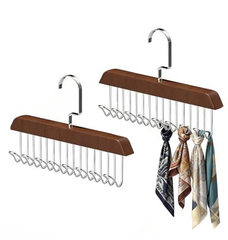 2Pcs Belt Hanger for Closet, Belt Hanger for Wardrobe, Wooden Belt Organizer with 8 Hooks Space Saving Tie Rack Wooden Sturdy 8 Hook Belts Holder for Ties Scarf Bras